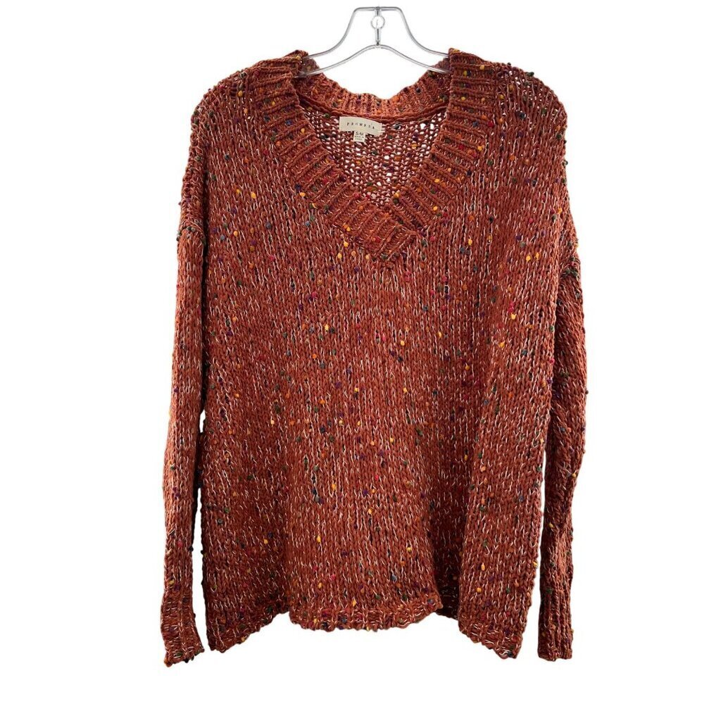 Promesa Women's Loose Knit Pullover Sweater V-Neck Orange/Multi Size S/M